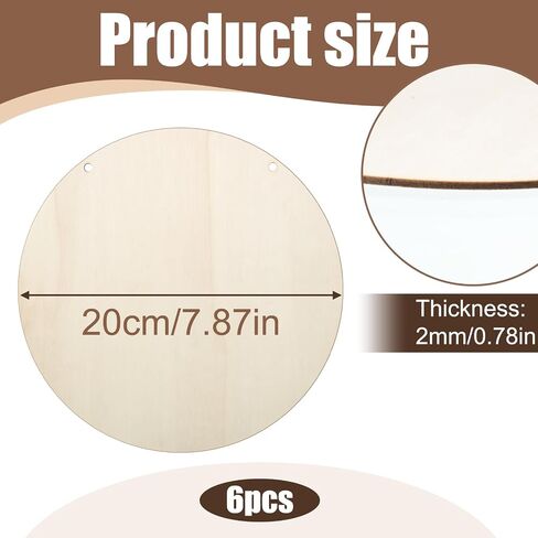 6 Pieces 8 Inch Unfinished Wood Circles Natural Wooden Discs Wooden Ornaments for DIY Crafts Painting Wood Burning Door Hanger Signs Christmas Decorations in Saudi Arabia
