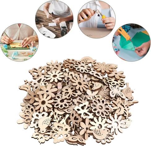 100pcs الزهور الخشبية للحرف اليدوية ، طيور ميني خشب الحرف DIY DIY شرائح الخشب غير المكتملة in Saudi Arabia