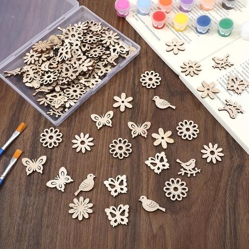 100pcs الزهور الخشبية للحرف اليدوية ، طيور ميني خشب الحرف DIY DIY شرائح الخشب غير المكتملة in Saudi Arabia