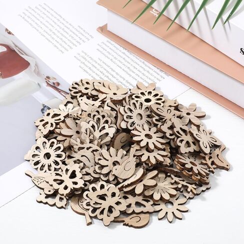 100pcs الزهور الخشبية للحرف اليدوية ، طيور ميني خشب الحرف DIY DIY شرائح الخشب غير المكتملة in Saudi Arabia