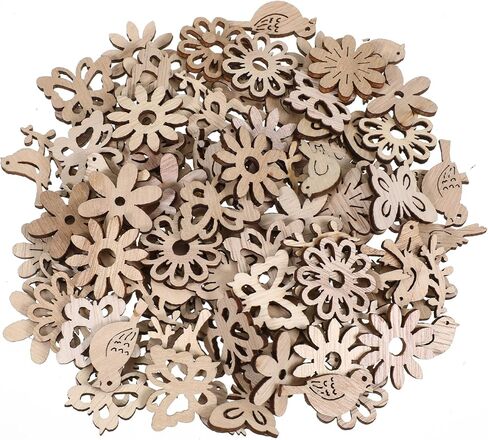 100pcs الزهور الخشبية للحرف اليدوية ، طيور ميني خشب الحرف DIY DIY شرائح الخشب غير المكتملة in Saudi Arabia