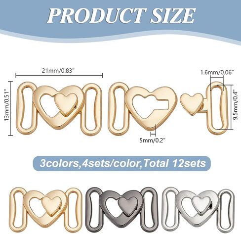 arricraft 12 pcs الابازيم الأسطوانة المعدنية على شكل قلب ، 3 ألوان سبائك المشابك شينينج موصلات حزام الخصر الزخرفية لملحقات ملابس الملابس ملحقات ملحقات الخياطة الحرفية in Saudi Arabia