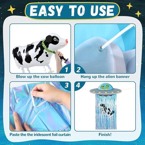 Alien Door Curtains with Tinsel Foil Fringe Curtain Cow Balloon Alien Spacecraft Party Decorations UFO Spacecraft Birthday Decorations Flying Saucer Spaceship Hanging Banner for Space Halloween Party in Saudi Arabia