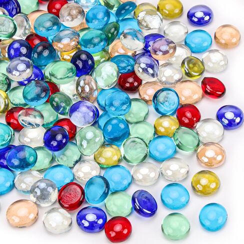 0.95 LB Flat Marbles Mixed Color About 170 Pcs Flat Glass Beads Gems for Vase Fillers Stones Decorative Glass Pebbles Arts Crafts Table Scatter Fish Tank Aquarium Landscaping Decor in Kuwait