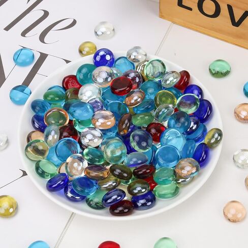 0.95 LB Flat Marbles Mixed Color About 170 Pcs Flat Glass Beads Gems for Vase Fillers Stones Decorative Glass Pebbles Arts Crafts Table Scatter Fish Tank Aquarium Landscaping Decor in Kuwait