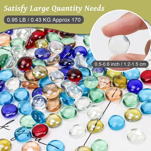 0.95 LB Flat Marbles Mixed Color About 170 Pcs Flat Glass Beads Gems for Vase Fillers Stones Decorative Glass Pebbles Arts Crafts Table Scatter Fish Tank Aquarium Landscaping Decor in Kuwait