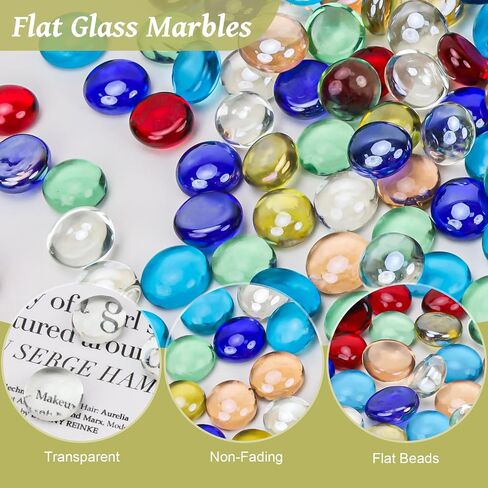 0.95 LB Flat Marbles Mixed Color About 170 Pcs Flat Glass Beads Gems for Vase Fillers Stones Decorative Glass Pebbles Arts Crafts Table Scatter Fish Tank Aquarium Landscaping Decor in Kuwait
