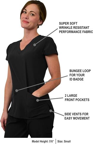 Green Town Scrubs for Women Scrub Set - Jogger Pant and V-Neck Top, 6 Pockets, Easy Care Uniforms-Black-X-Small Tall in Saudi Arabia