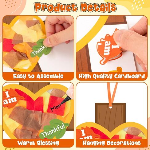 Watinc Fall Cross Suncatchers Craft - DIY عيد الشكر ديني شكر الأنسجة الشاكرين مجموعة زخرفة معلقة ، اصنع أنشطة متعة كريستيان مسيحية إبداعية للفصول الدراسية للمدرسة (24 ٪) in Saudi Arabia