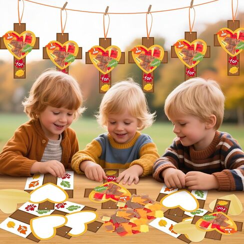 Watinc Fall Cross Suncatchers Craft - DIY عيد الشكر ديني شكر الأنسجة الشاكرين مجموعة زخرفة معلقة ، اصنع أنشطة متعة كريستيان مسيحية إبداعية للفصول الدراسية للمدرسة (24 ٪) in Saudi Arabia