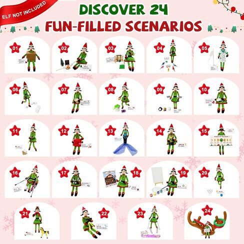 24 يوم مشهد عيد الميلاد العفريت مجموعة Advent Calendar - 80+ الدعائم النشاط ، مربع Daily Magic Surprise لديكور العطلات والمرح (قزم غير مدرج) in Saudi Arabia