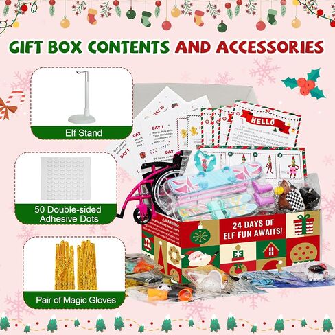 24 يوم مشهد عيد الميلاد العفريت مجموعة Advent Calendar - 80+ الدعائم النشاط ، مربع Daily Magic Surprise لديكور العطلات والمرح (قزم غير مدرج) in Saudi Arabia