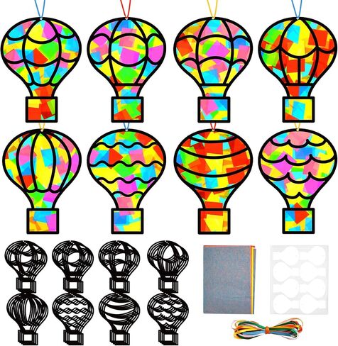 32 Sets Hot Air Balloons Tissue Paper Craft Kits Back To School Suncatchers Bulk Stained Glass Effect Hot Air Hanging Ornaments Make Your Own DIY Art Crafts Decor for Kids Classroom School Activities in Saudi Arabia