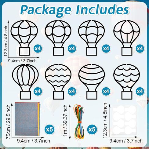 32 Sets Hot Air Balloons Tissue Paper Craft Kits Back To School Suncatchers Bulk Stained Glass Effect Hot Air Hanging Ornaments Make Your Own DIY Art Crafts Decor for Kids Classroom School Activities in Saudi Arabia