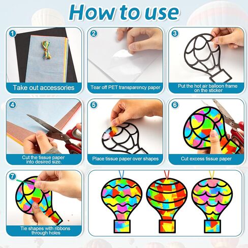 32 Sets Hot Air Balloons Tissue Paper Craft Kits Back To School Suncatchers Bulk Stained Glass Effect Hot Air Hanging Ornaments Make Your Own DIY Art Crafts Decor for Kids Classroom School Activities in Saudi Arabia