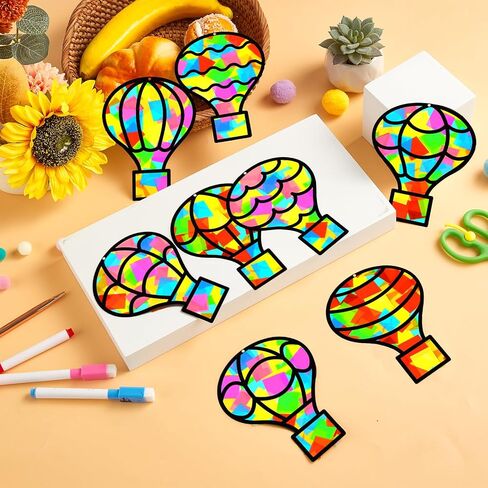 32 Sets Hot Air Balloons Tissue Paper Craft Kits Back To School Suncatchers Bulk Stained Glass Effect Hot Air Hanging Ornaments Make Your Own DIY Art Crafts Decor for Kids Classroom School Activities in Saudi Arabia