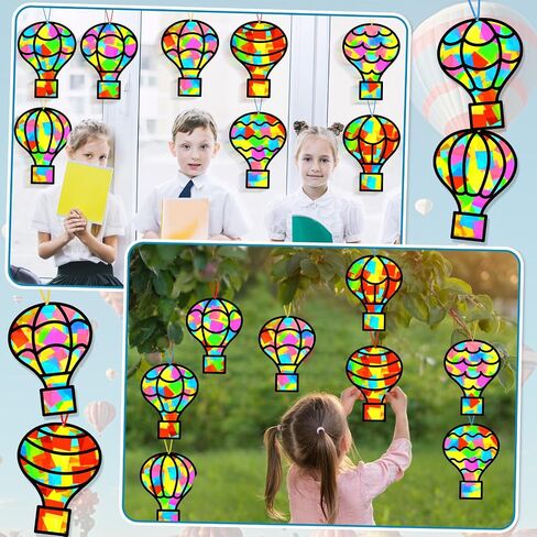 32 Sets Hot Air Balloons Tissue Paper Craft Kits Back To School Suncatchers Bulk Stained Glass Effect Hot Air Hanging Ornaments Make Your Own DIY Art Crafts Decor for Kids Classroom School Activities in Saudi Arabia