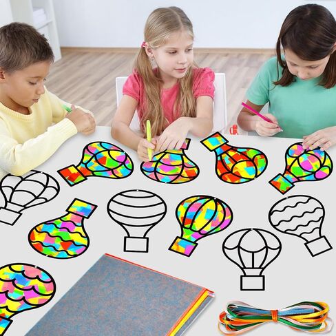 32 Sets Hot Air Balloons Tissue Paper Craft Kits Back To School Suncatchers Bulk Stained Glass Effect Hot Air Hanging Ornaments Make Your Own DIY Art Crafts Decor for Kids Classroom School Activities in Saudi Arabia