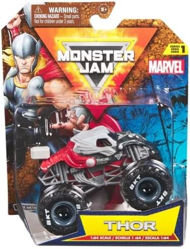 Monster Jam 2024 Marvel 1:64 Scale Diecast Series 1 Monster Truck with Flag: Thor in Saudi Arabia