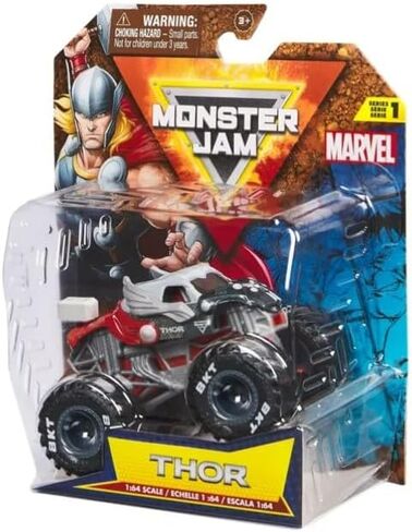 Monster Jam 2024 Marvel 1:64 Scale Diecast Series 1 Monster Truck with Flag: Thor in Saudi Arabia