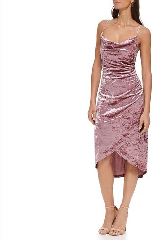 GUESS Women's Velvet Cowl Neck Slip Dress, Mauve in Kuwait