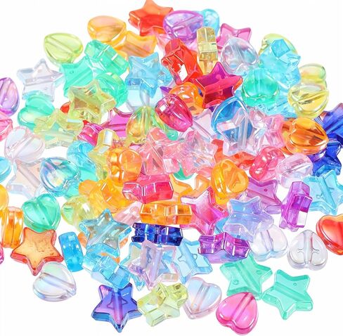 500 Pcs Acrylic Beads Ab Crystal Star Beads Heart Star Shape Beads Pony Beads Shapes Cute Assortments Colorful Flat Bead-in-Bead for Jewelry Making DIY Bracelets Necklaces Earrings in Saudi Arabia