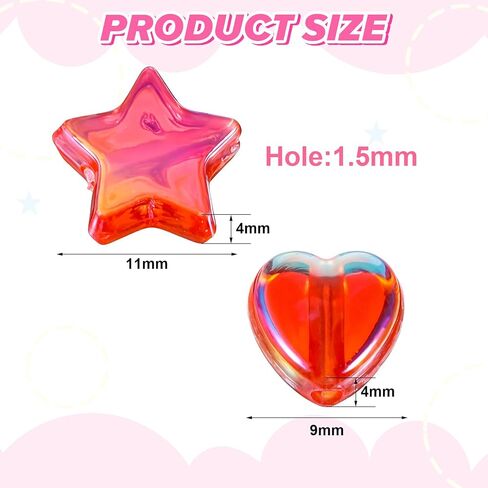 500 Pcs Acrylic Beads Ab Crystal Star Beads Heart Star Shape Beads Pony Beads Shapes Cute Assortments Colorful Flat Bead-in-Bead for Jewelry Making DIY Bracelets Necklaces Earrings in Saudi Arabia