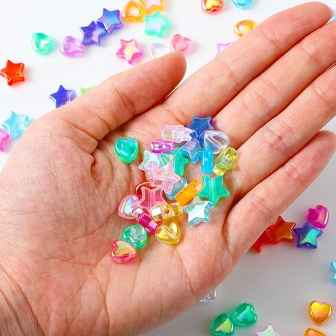 500 Pcs Acrylic Beads Ab Crystal Star Beads Heart Star Shape Beads Pony Beads Shapes Cute Assortments Colorful Flat Bead-in-Bead for Jewelry Making DIY Bracelets Necklaces Earrings in Saudi Arabia
