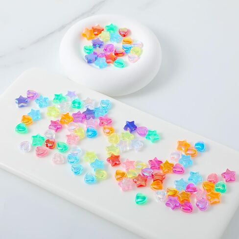 500 Pcs Acrylic Beads Ab Crystal Star Beads Heart Star Shape Beads Pony Beads Shapes Cute Assortments Colorful Flat Bead-in-Bead for Jewelry Making DIY Bracelets Necklaces Earrings in Saudi Arabia