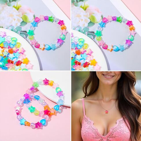 500 Pcs Acrylic Beads Ab Crystal Star Beads Heart Star Shape Beads Pony Beads Shapes Cute Assortments Colorful Flat Bead-in-Bead for Jewelry Making DIY Bracelets Necklaces Earrings in Saudi Arabia
