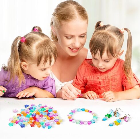 500 Pcs Acrylic Beads Ab Crystal Star Beads Heart Star Shape Beads Pony Beads Shapes Cute Assortments Colorful Flat Bead-in-Bead for Jewelry Making DIY Bracelets Necklaces Earrings in Saudi Arabia