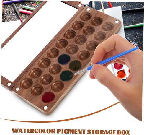 Housoutil Mini Handmade Black Walnut Watercolor Palette Box Compartments Portable Pigment Mixing Case for Boys and Girls Art Painting in Saudi Arabia