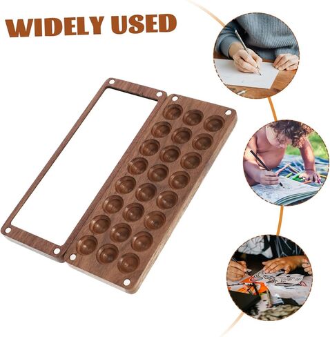 Housoutil Mini Handmade Black Walnut Watercolor Palette Box Compartments Portable Pigment Mixing Case for Boys and Girls Art Painting in Saudi Arabia