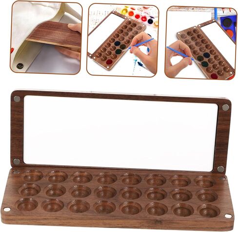 Housoutil Mini Handmade Black Walnut Watercolor Palette Box Compartments Portable Pigment Mixing Case for Boys and Girls Art Painting in Saudi Arabia
