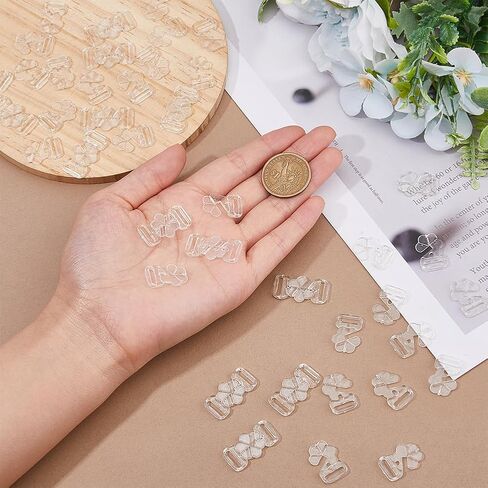 SUPERFINDINGS 60 Sets Plastic Bikini Bra Clips Hooks Flower Shaped Bra Slide Buckles Clear Swimsuit Bra Hooks Bikini Halter Adjustment Slides for Swimsuit Tops and Lingerie, 2.1x1.4cm in Saudi Arabia