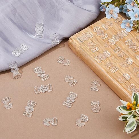 SUPERFINDINGS 60 Sets Plastic Bikini Bra Clips Hooks Flower Shaped Bra Slide Buckles Clear Swimsuit Bra Hooks Bikini Halter Adjustment Slides for Swimsuit Tops and Lingerie, 2.1x1.4cm in Saudi Arabia