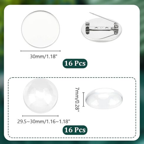 UNICRAFTALE 16 Sets 30mm Blank Dome Brooch Making Kit 304 Stainless Steel Brooch Base Settings Flat Round Brooch Pin with Glass Cabochons for Badge Corsage DIY Jewelry Making in Saudi Arabia