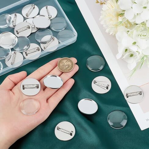 UNICRAFTALE 16 Sets 30mm Blank Dome Brooch Making Kit 304 Stainless Steel Brooch Base Settings Flat Round Brooch Pin with Glass Cabochons for Badge Corsage DIY Jewelry Making in Saudi Arabia