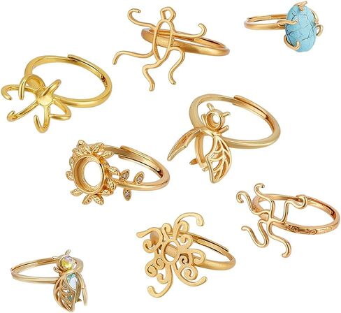 PH PandaHall 6 Styles Claw Ring Blank 6pcs Adjustable Rings Bases Golden Blank Ring Base Tray Brass Open Flower Rings Pad for DIY Jewelry Making Women Irregular Stone Glass Cabochons Rhinestones in Saudi Arabia