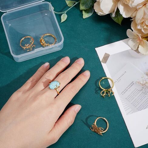 PH PandaHall 6 Styles Claw Ring Blank 6pcs Adjustable Rings Bases Golden Blank Ring Base Tray Brass Open Flower Rings Pad for DIY Jewelry Making Women Irregular Stone Glass Cabochons Rhinestones in Saudi Arabia