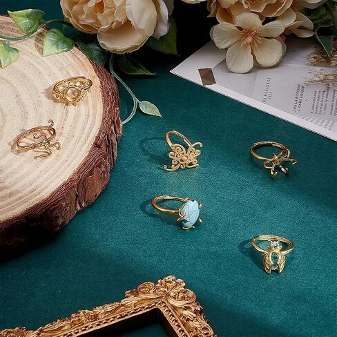 PH PandaHall 6 Styles Claw Ring Blank 6pcs Adjustable Rings Bases Golden Blank Ring Base Tray Brass Open Flower Rings Pad for DIY Jewelry Making Women Irregular Stone Glass Cabochons Rhinestones in Saudi Arabia