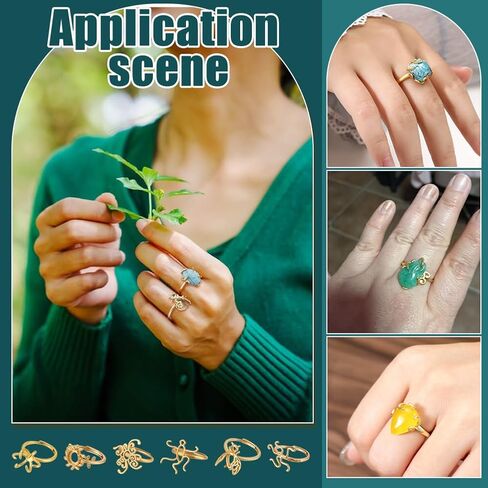 PH PandaHall 6 Styles Claw Ring Blank 6pcs Adjustable Rings Bases Golden Blank Ring Base Tray Brass Open Flower Rings Pad for DIY Jewelry Making Women Irregular Stone Glass Cabochons Rhinestones in Saudi Arabia