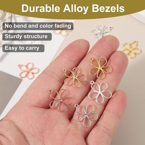 uxcell 30Pcs Alloy Open Bezel Pendants, Sky Flower Open Back Hollow Frame Pendant Geometric for Resin Jewelry Making Earrings Necklace Bracelet DIY, Bright Silver in Saudi Arabia