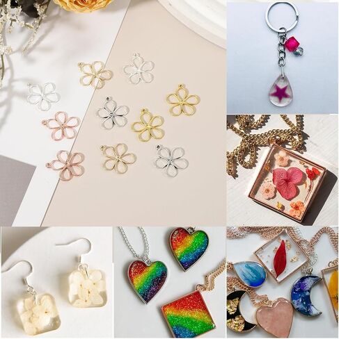 uxcell 30Pcs Alloy Open Bezel Pendants, Sky Flower Open Back Hollow Frame Pendant Geometric for Resin Jewelry Making Earrings Necklace Bracelet DIY, Bright Silver in Saudi Arabia