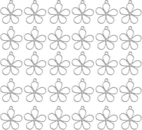 uxcell 30Pcs Alloy Open Bezel Pendants, Sky Flower Open Back Hollow Frame Pendant Geometric for Resin Jewelry Making Earrings Necklace Bracelet DIY, Bright Silver in Saudi Arabia