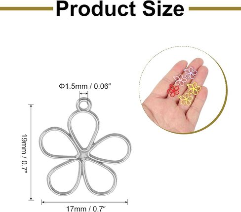 uxcell 30Pcs Alloy Open Bezel Pendants, Sky Flower Open Back Hollow Frame Pendant Geometric for Resin Jewelry Making Earrings Necklace Bracelet DIY, Bright Silver in Saudi Arabia