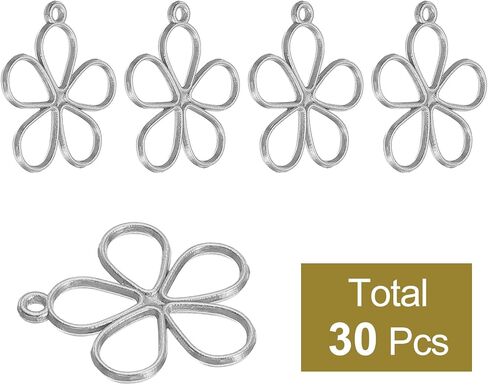 uxcell 30Pcs Alloy Open Bezel Pendants, Sky Flower Open Back Hollow Frame Pendant Geometric for Resin Jewelry Making Earrings Necklace Bracelet DIY, Bright Silver in Saudi Arabia