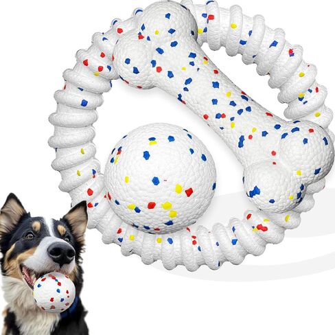 SYMHOBBY Indestructible Dog Toys Balls for Aggressive Chewers 3.1inch Bone Magic Ring Durable Bouncy Floating Frisbee Dog Teething Toys for Large Dogs 3pcs in Saudi Arabia