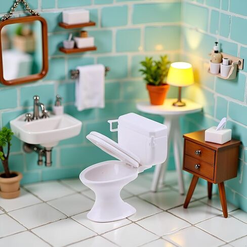 White Plastic Decoration 1:12 House Toilet House Bathroom Furniture Mini Toilet Cake Decoration for House Accessories Dollhouse Décor in Saudi Arabia