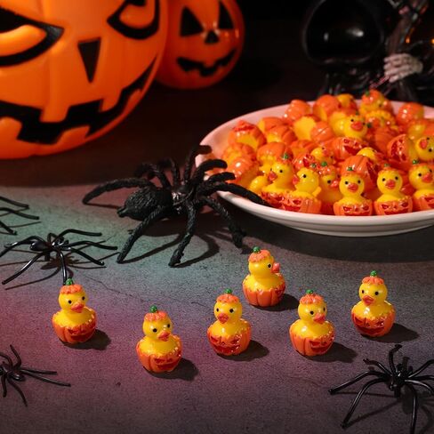 50pcs Mini Resin Ducks, Halloween Tiny Ducks Novelty Miniature Resin Small Ducks for Halloween Party Favors Garden Micro Landscape School Crafts Decoration (Pumpkin Duck) in Saudi Arabia
